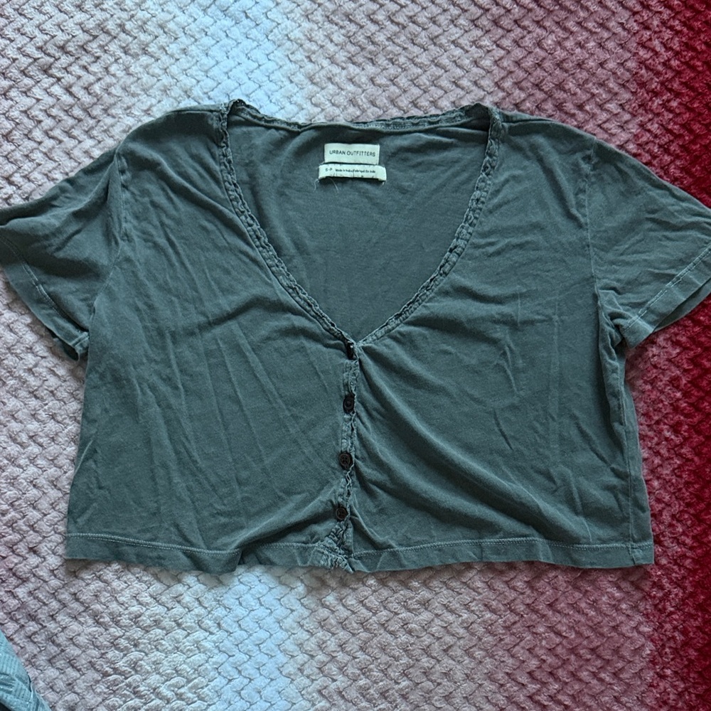 Urban Outfitters charcoal Button-Front Crop Top